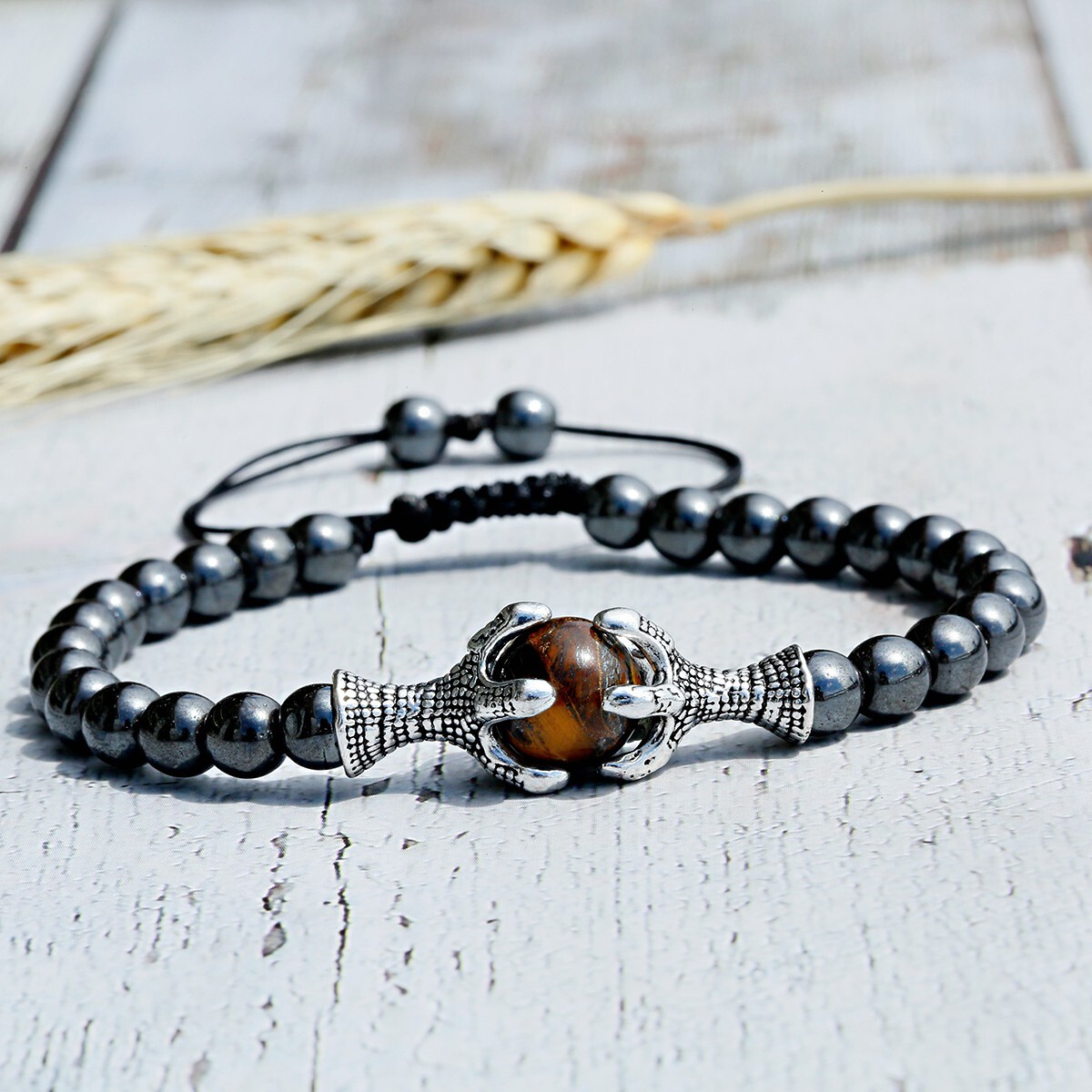 Gothic Bracelet for Men 6Mm Hematite 10Mm Tiger Eye Stone Beaded Fashion  Jewelry