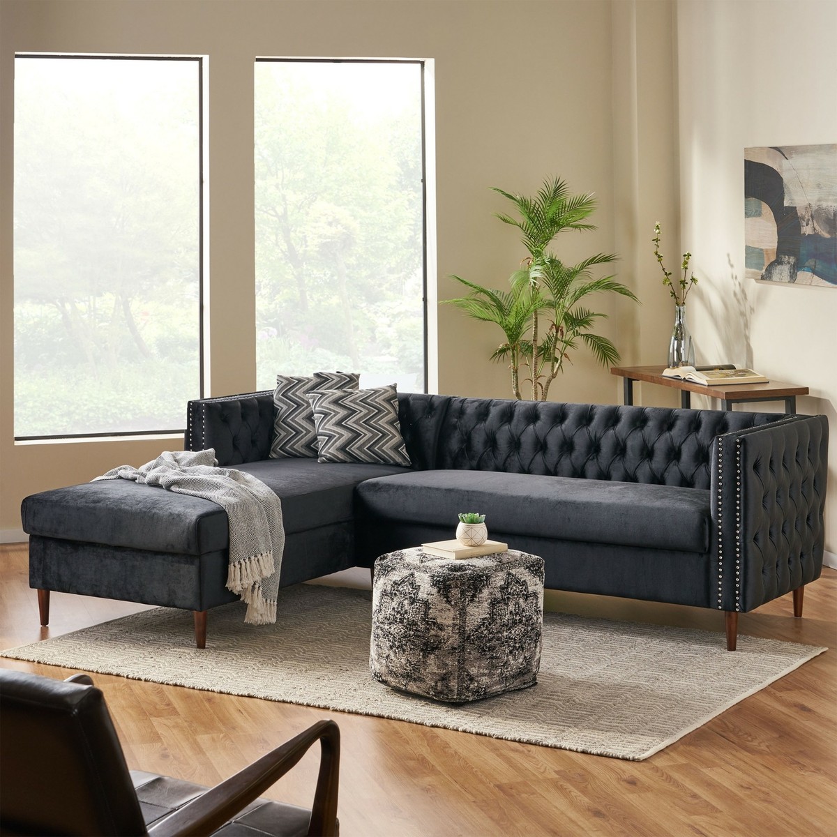 Tufted Sofa With Chaise Lounge | Baci Living Room