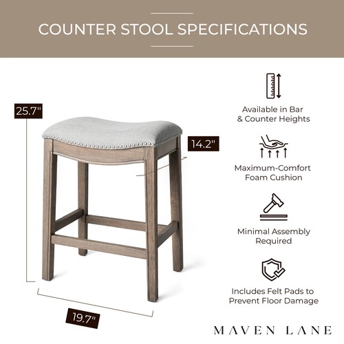 Maven Lane Adrien Backless Saddle Kitchen Counter Stool, Reclaimed Oak - Picture 5 of 6