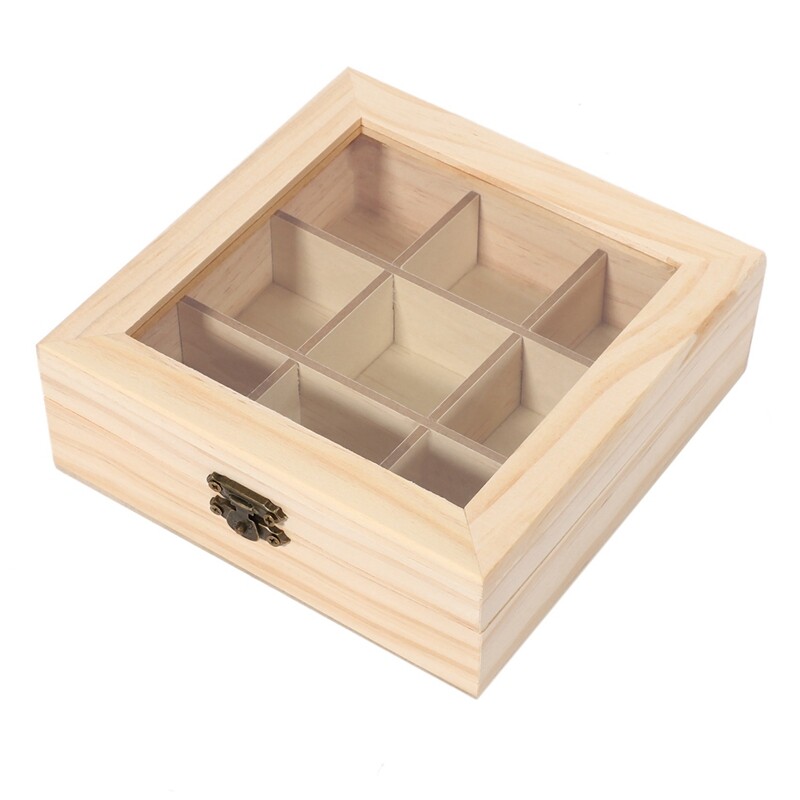3X Wooden Tea Bag Jewelry Organizer Chest Storage Box 9 Compartments