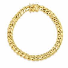 14k Yellow Gold 7.3mm Miami Cuban Link Chain Bracelet Sz 9 inch Hollow