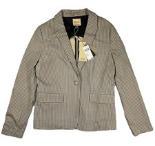 Elie Tahari Blazer Women Size 10 Beige Black Geometric Floral Single Button Coat