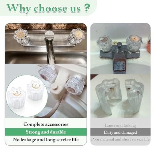 RV Faucet Parts Bathroom Sink Camper Shower Knobs Replacment 2 Piece, Crystal