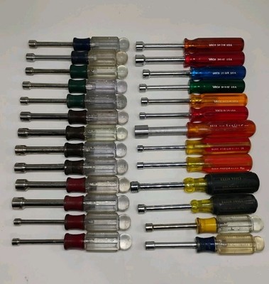 26 Piece Lot Of MADE IN USA Nut Drivers Craftsman, Vaco, Proto, Klein, Xcelite
