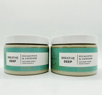 2/Bath Body Works AROMATHERAPY BREATHE DEEP Eucalyptus Lavender Salt Body Scrub