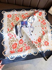 Equestrian Floral Satin Scarf in Navy, Coral ...