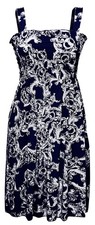 Women's Navy Exotic Smocked Midi Dress XL Multicolor Spring Summer