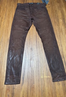 PRPS Windsor Tapered Skinny Wax  Coated Brown Jeans NWT    