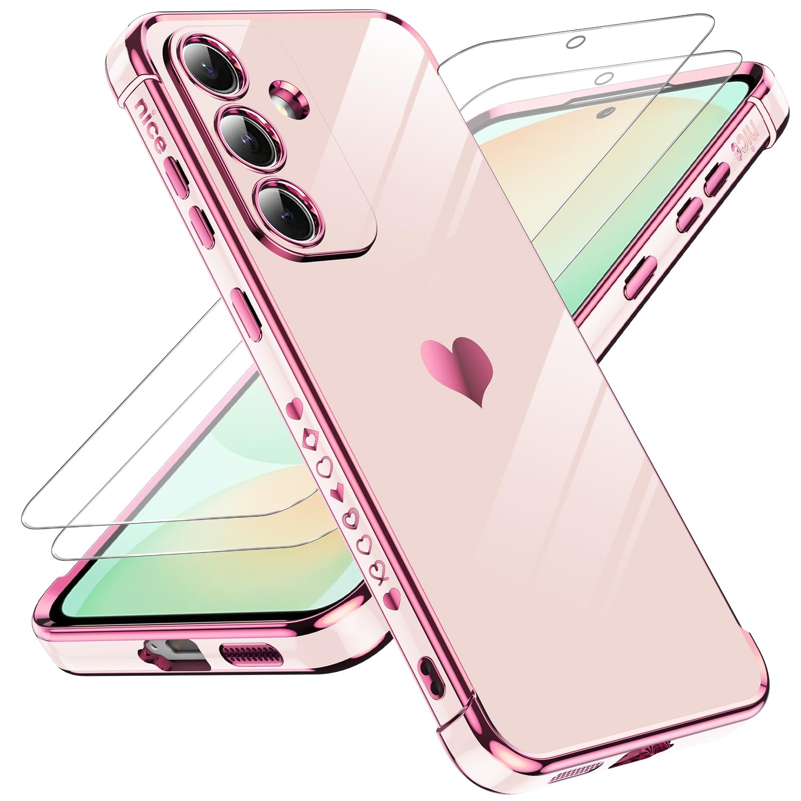 LeYi for Samsung Galaxy S25 FE Case with 2 Tempered Glass SAM FE, Pink