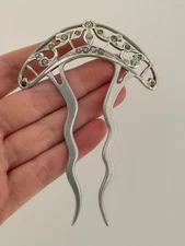 Vintage Aluminum Rhinestone Hair Comb