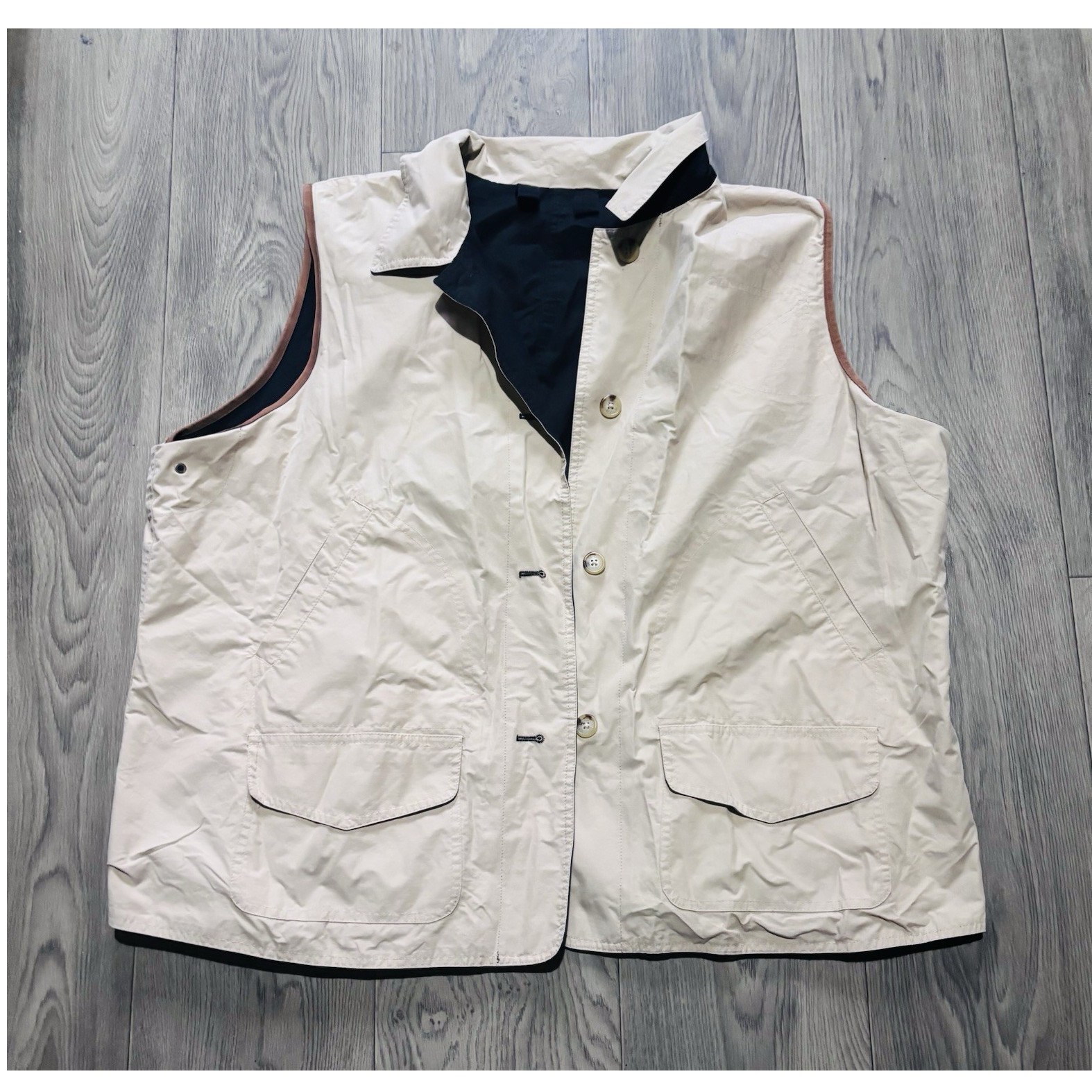 Ralph Lauren Men's XL Beige/Navy Solid Button Front Vest w/ Pockets