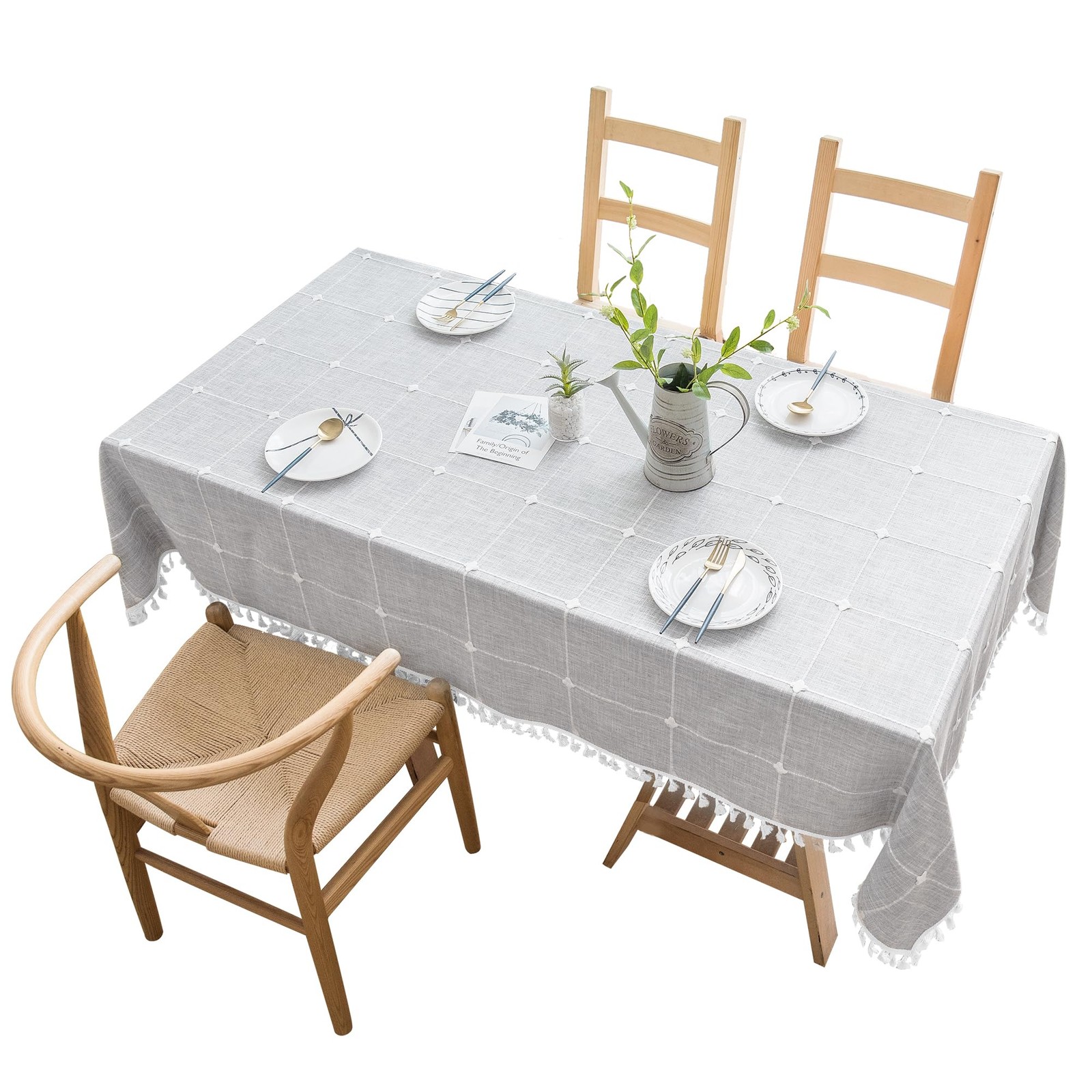 Oubonun Cotton Linen Rectangular Table Cloth, Wrinkle Resistant, Waterproof T...