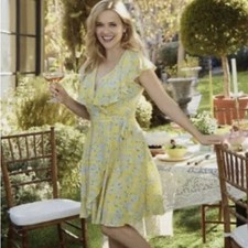 Draper James RSVP Yellow Floral Wrap Dress S Garden Party Spring