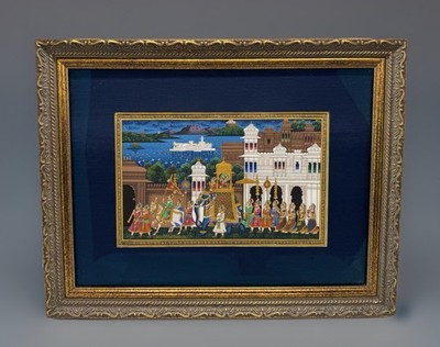 Hand Painted Rajasthani Procession Mughal Signed Painting Framed Art 11x13.5 