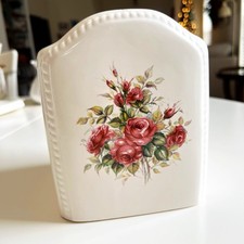 VICTORIAN ROSE CERAMIC DOMED TOP UPRIGHT TISSUE BOX COVER 6.5 X 4.75 ATHENA