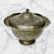 POT COUVERT ART ISLAMIQUE CAUCASE PERSE ÉTAMÉ SUR CUIVRE MOYEN ORIENT XIXème
