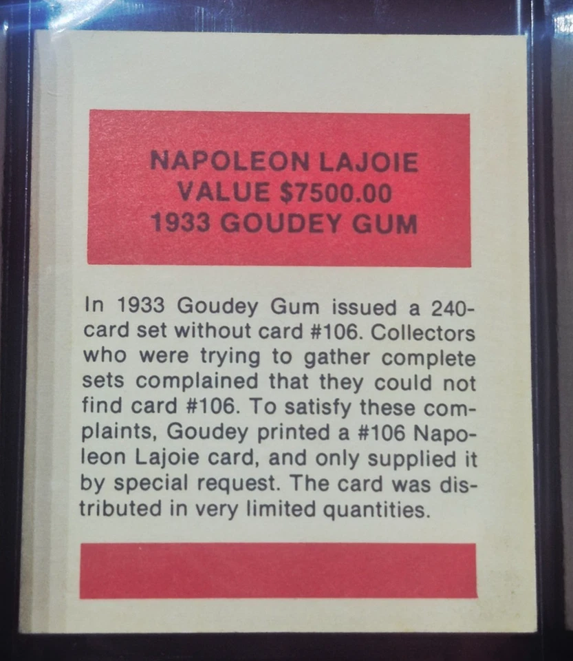 1933 Goudey Gum Co. #106 Nap (Larry) Lajoie Cleveland Indians - Image 3 of 3