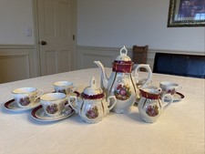 Vintage Japanese Porcelain Tea Set 17 Pieces 6 Cups/saucers, Teapot/Lid, Sugar/L