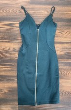 Haute Monde Emerald Green Full Zip Bodycon Dress, Size Small