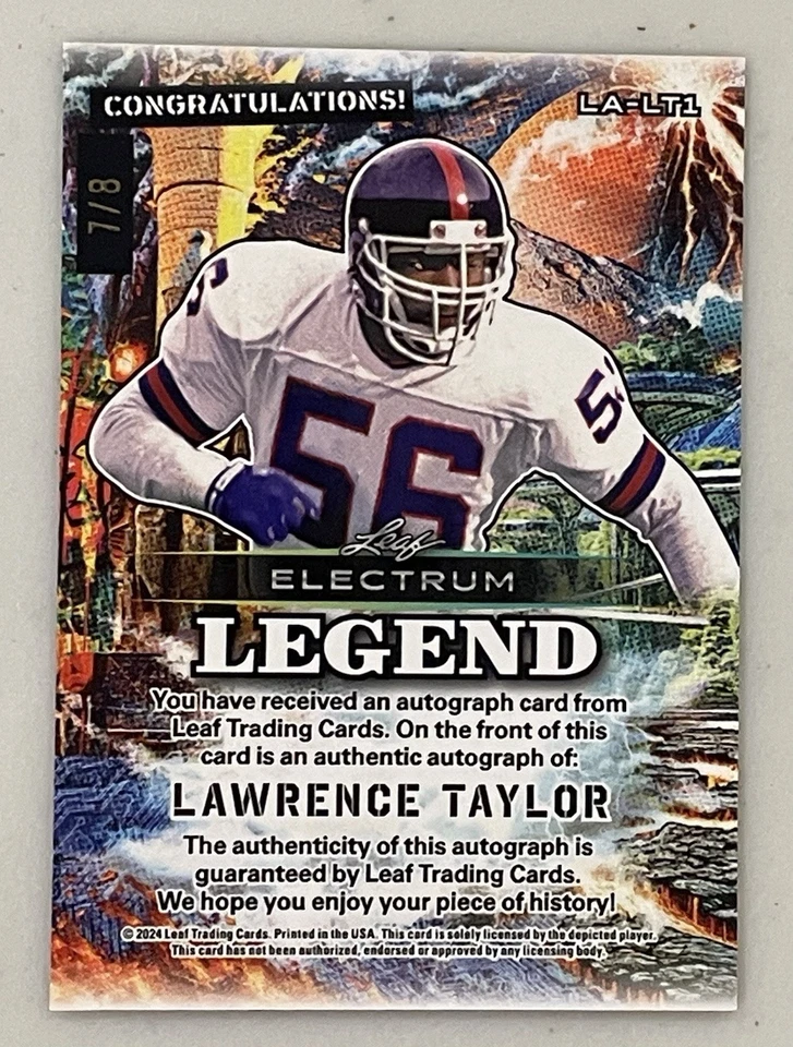 2024 Leaf Electrum Legend Lawrence Taylor Autograph /8 HOF Signed Auto Tie-Dye - Image 2 of 2