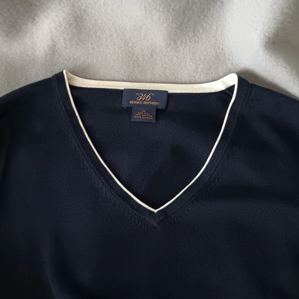 Suéter Brooks Brothers Mezcla Seda Azul Marino Cuello en V Talla XL Dinero Antiguo Preppy  Foto 3 de 4