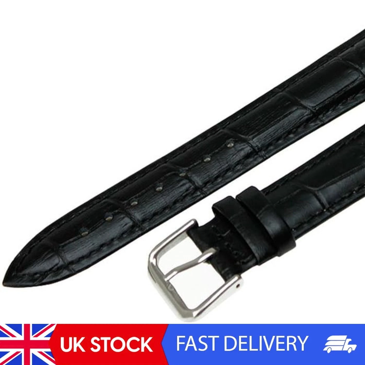 Alligator Crocodile Grain Leather Watch Band Strap Pin Buckle Color White