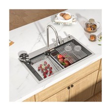 33" Waterfall Drop In Kitchen Sink - Workstation 16 Gauge T-304 Stainless Steel