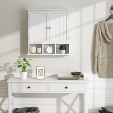 Bathroom Cabinet Wall Mounted 2-Door with 3 Open Shelves, Wooden Medicine Cabine