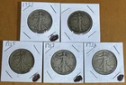 [Lot of 5] WALKING LIBERTY HALF DOLLARS .50  90% Silver $2.50 Face Value