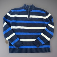 Nautica Boys Quarter Zip M 10/12 Stripes Blue Mock Neck Cotton Knit