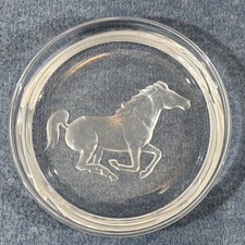 Beautiful HOYA CRYSTAL ETCHED Galloping Horse Wine Bottle Coaster/Trinket Dish