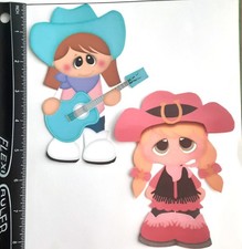 Lot of 2 Cowgirls Guitar Cowboy Hats Vest Boots SINGLE LAYER Embellishments 1099