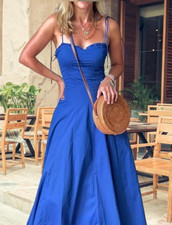 ZARA ZW COLLECTION BLUISH STRAPPY POPLIN TIE MIDI DRESS SIZE M 3152/317