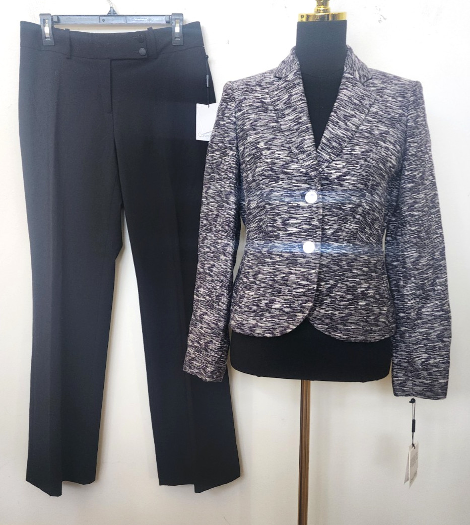 NEW Calvin Klein Women's Black & White/Black 2Pc Pant Suit Size 4