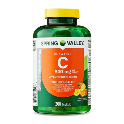 Chewable Vitamin C Tablets 500mg for Immune Support, Tropical Fruit Flavor, 200