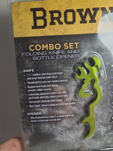 Browning Black Folding Knife and Bottle Opener Combo Set 2-1/4" Blade - Picture 2 of 9