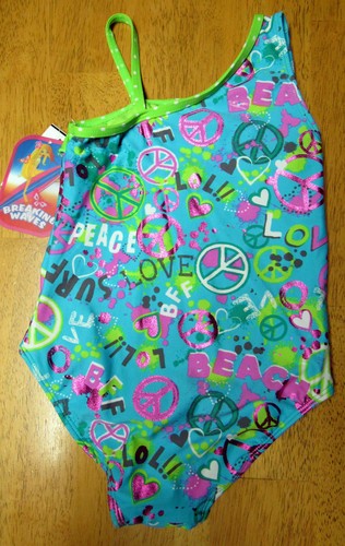 NWT BREAKING WAVES Green Blue LOVE PEACE One pc SWIM SUIT BATHING SUIT Size 6X - Picture 2 of 2