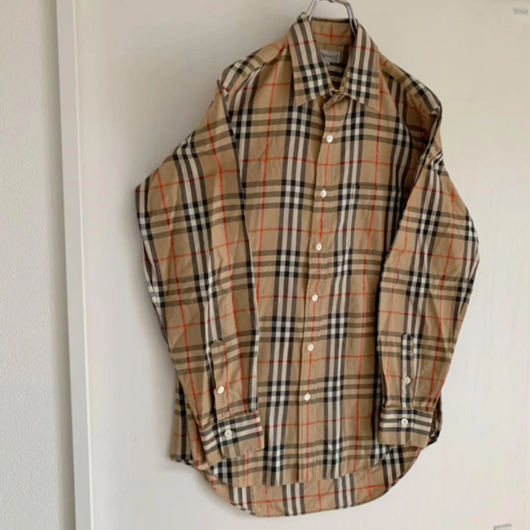 Burberrys 1990 s Shadow horse Nova Check Dress Shirt 39 82 Beige