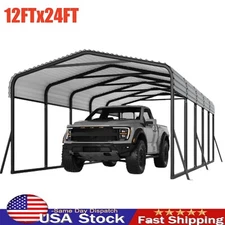 12x24FT Metal Carport Shade Kits with Galvanized Steel Roof Heavy Duty for Track