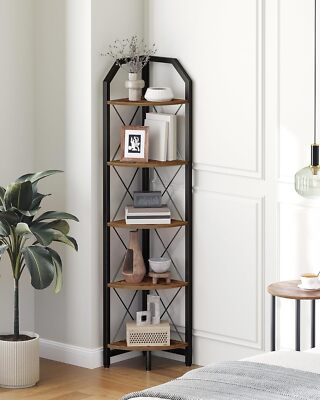 59.4'' Corner Shelf, 5-Tier Industrial Corner Bookshelf, Corner Storage Stand