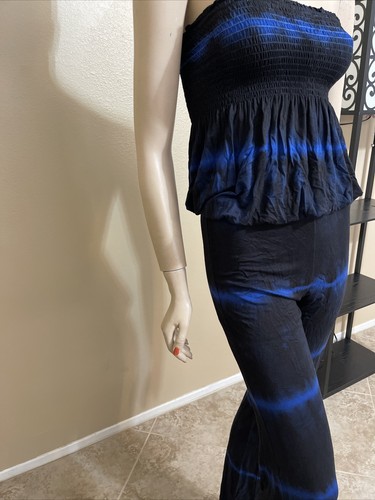 Women’s Black Blue Rayon Casual Opened Summer Wide Leg Party Size S Jumpsuit - Bild 5 von 12