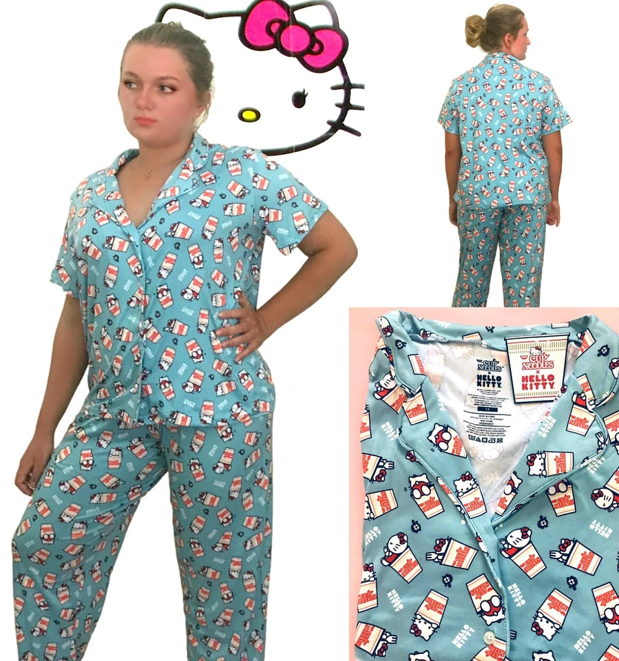 Nuevo con etiquetas Juego de pijama suave Sanrio Hello Kitty & Cup Noodles talla grande, 1X Foto 2 de 4
