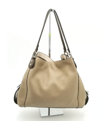 Coach Edie Turnlock Beige Triple Compartment Exotic Trim Shoulder