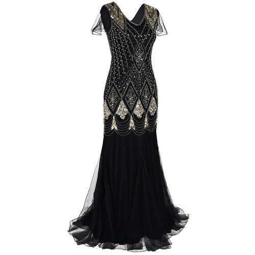Vintage Women 1920s Flapper Maxi Wedding Party Long Evening Formal Dresses Gowns - Picture 46 of 69