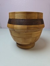 Handcrafted Stackable Wood bowl/vase/flower 7x6" Signed Numbered Unique Decor
