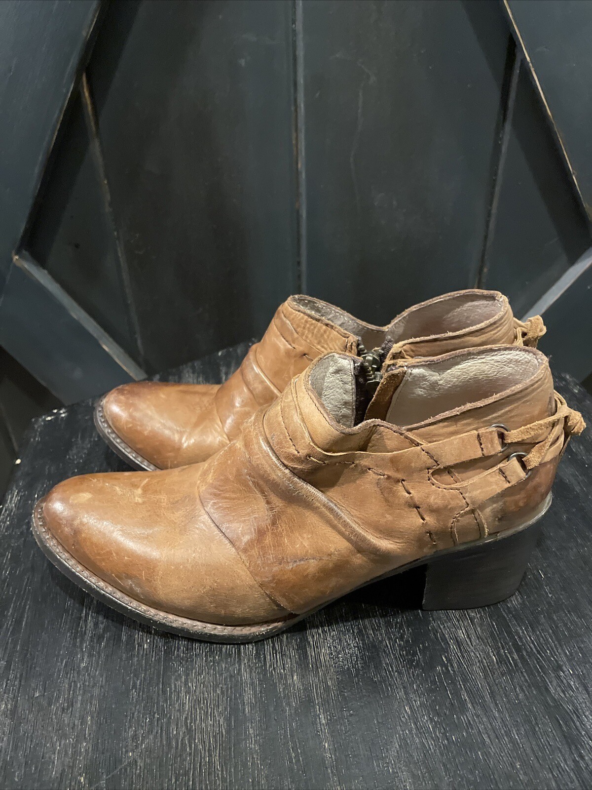 Freebird By Steven Sandi Leather Distressed Bohemian Bootie in Brown Size 9 EUC image 2