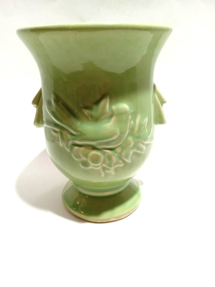 Vintage McCoy USA Green Bird & Cherries Vase | eBay