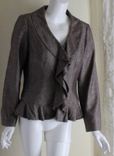 Etcetera -sz 8 Ruffled Exquisite Fine Wool Silk Lux Brown Zig-zag Blazer Jacket