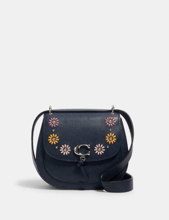 COACH Remi Saddle Bag with Whip Stitch Daisy Appliqu 1331 Sv Midnight NWT