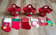 Lot Of Christmas Mini Stockings and Mini Felt Gift Bags Various Sizes Designs